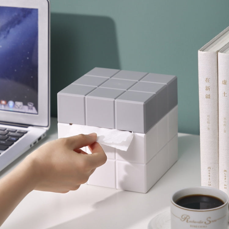 Cube Tissue Box Desktop Storage Box, Pure White, White+Grey, White+Pink, White+Blue