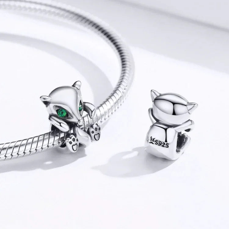 S925 Sterling Silver Little Fox Beads DIY Bracelet Accessories Charm Loose Beads