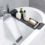 Retractable Drain Bathtub Rack Bathroom Plastic Soaking Tub Rack Bathtub Shower Storage Rack, White+Gray