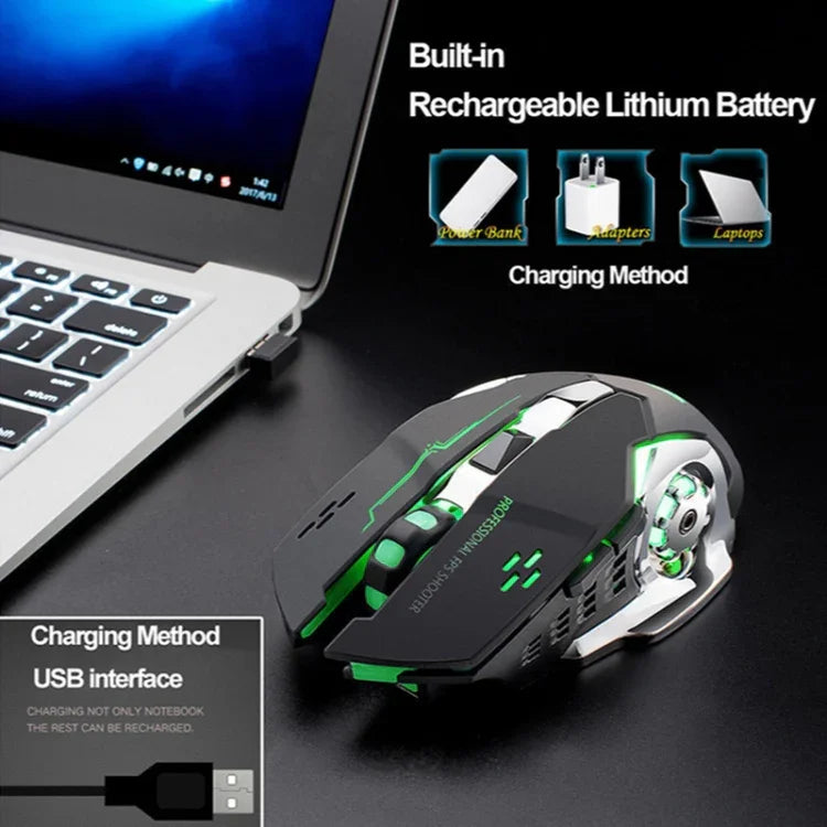 FREEDOM-WOLF X8 2400 DPI 6 Keys 2.4G Wireless Charging Silent Luminous Gaming Mechanical Mouse, X8 Black, X8 Metal Grey, X8 Star Black