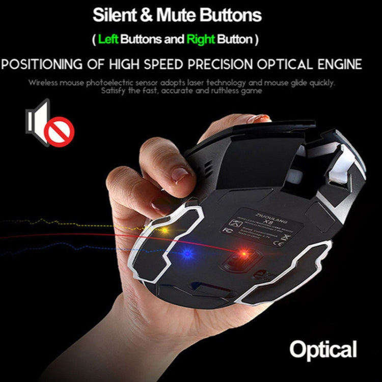 FREEDOM-WOLF X8 2400 DPI 6 Keys 2.4G Wireless Charging Silent Luminous Gaming Mechanical Mouse, X8 Metal Grey, X8 Star Black