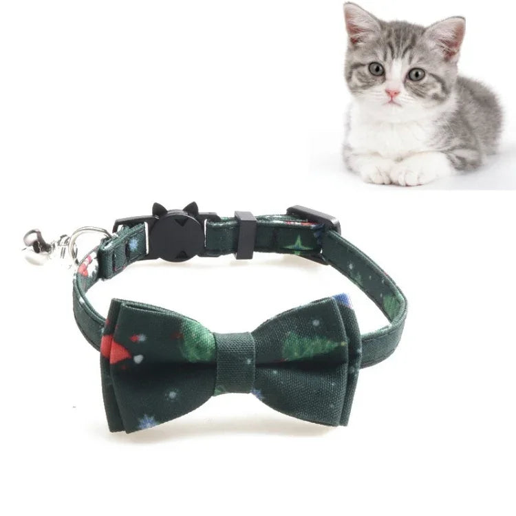 Christmas Snowman & Tree Pattern Pet Collar with Bells, With Bow, Without Bow