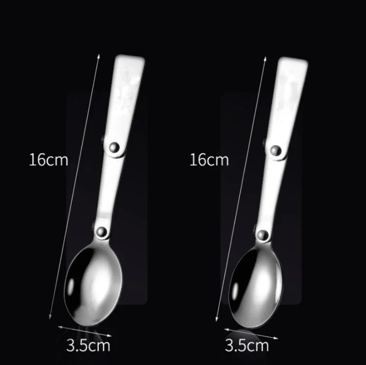 2PCS Stainless Steel Folding Fork Spoon Integrated Dual-use Picnic Portable Tableware, Random Color Delivery, Spoon, Fork
