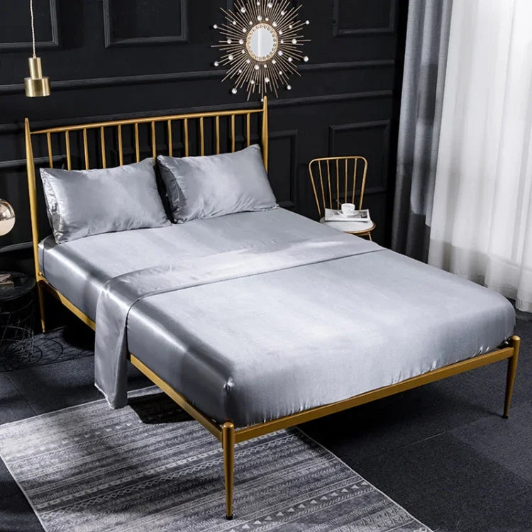 Home Ice Silk Simulation Silk Four-Piece Pillowcase Flat Sheet Fitted Sheet Set, US-Full/UK-D:138x190x35cm, US-Queen/UK-K:153x203x35cm, US-King:198x203x35cm, UK-SK:180x200x35cm, US-King: 198x203x35cm