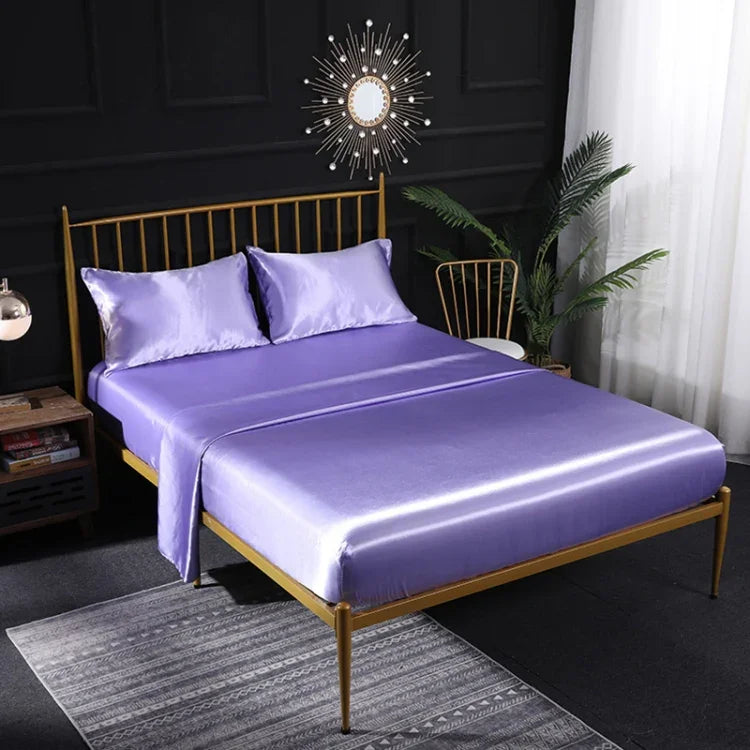 Home Ice Silk Simulation Silk Four-Piece Pillowcase Flat Sheet Fitted Sheet Set, US-Full/UK-D:138x190x35cm, US-Queen/UK-K:153x203x35cm, US-King:198x203x35cm, UK-SK:180x200x35cm, US-King: 198x203x35cm