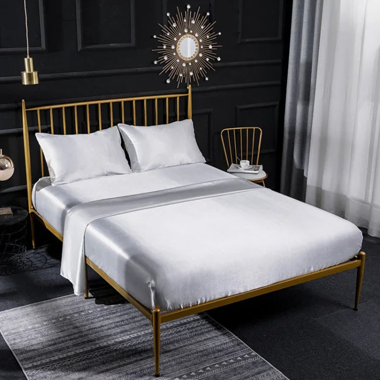 Home Ice Silk Simulation Silk Four-Piece Pillowcase Flat Sheet Fitted Sheet Set, US-Full/UK-D:138x190x35cm, US-Queen/UK-K:153x203x35cm, US-King:198x203x35cm, UK-SK:180x200x35cm, US-King: 198x203x35cm