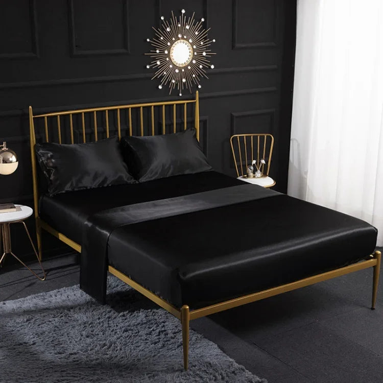 Home Ice Silk Simulation Silk Four-Piece Pillowcase Flat Sheet Fitted Sheet Set, US-Full/UK-D:138x190x35cm, US-Queen/UK-K:153x203x35cm, US-King:198x203x35cm, UK-SK:180x200x35cm, US-King: 198x203x35cm