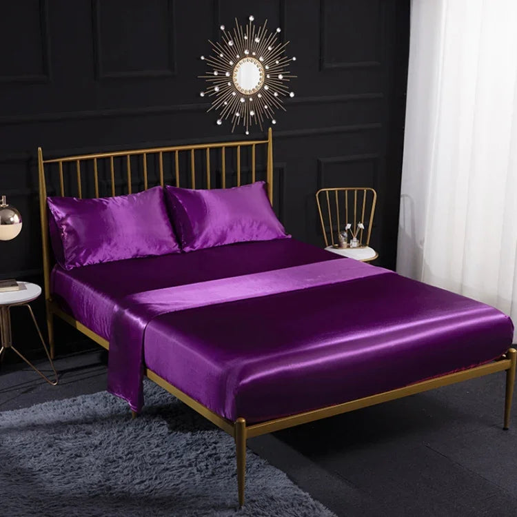 Home Ice Silk Simulation Silk Four-Piece Pillowcase Flat Sheet Fitted Sheet Set, US-Full/UK-D:138x190x35cm, US-Queen/UK-K:153x203x35cm, US-King:198x203x35cm, UK-SK:180x200x35cm, US-King: 198x203x35cm