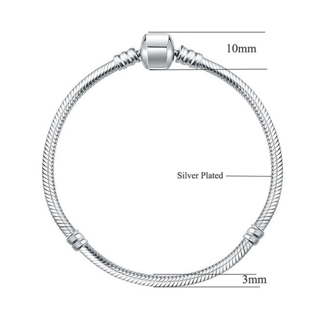 17-21cm Silver Snake Chain Link Bracelet Fit European Charm Pandora Bracelet, 20cm, 21cm, 19cm, 18cm