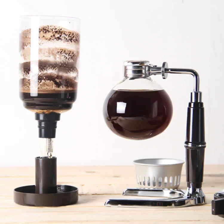 Classic Siphon Coffee Pot Black Handle Glass Syphon Pot for 5 People, Size:37.5x11.3cm, Coffee Pot with Handle