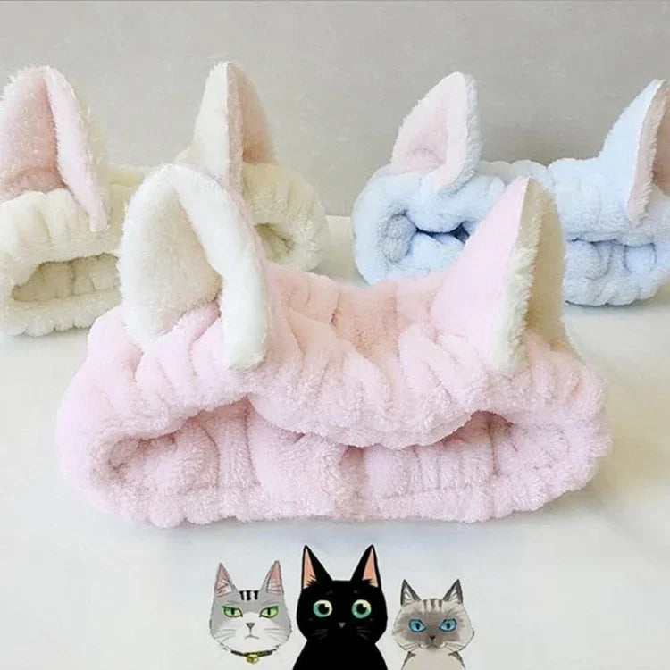 Cute Elastic Cat Ears Headbands Women Girls Makeup Face Washing Headband Hairdo Facial Mask Headwrap Hairband Hair Accessory
