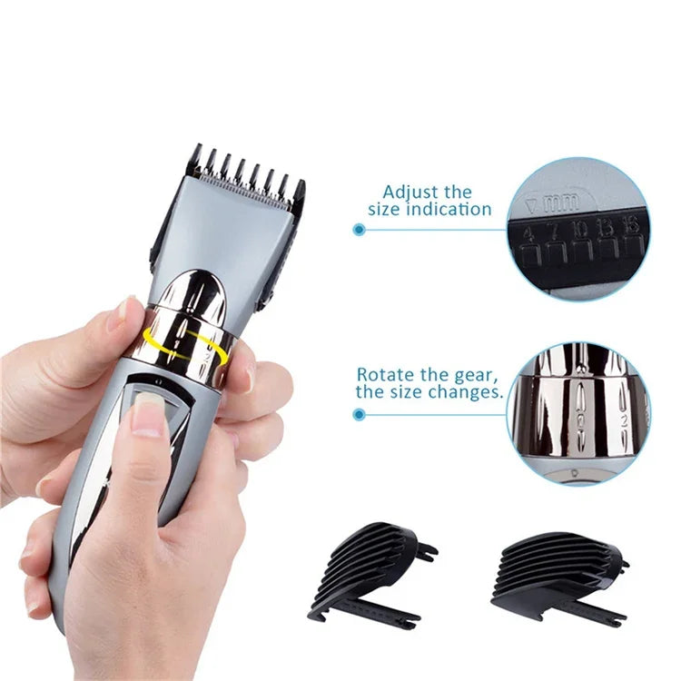 Waterproof Electric Hair Clipper Rechargeable Hair Trimmer Hair Cutting Machine Haircut Beard Trimer, Red, Grey