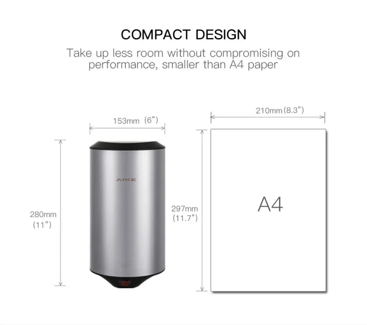304 Stainless Steel Automatic SensorJet Hand Dryer High Speed Airflow for Home Hotel Airport Hands Drying Machine