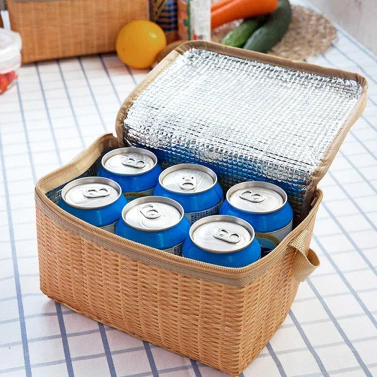 Outdoor Camping Picnic Bag Wicker Picnic Basket Case Thermal Lunch Storage Box