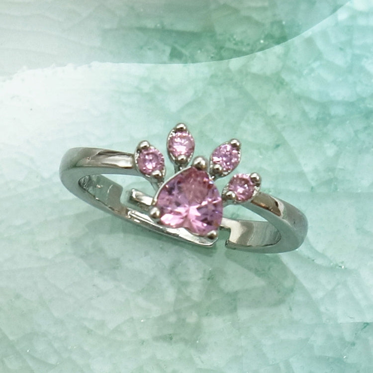 Women Crystal Cute Cat Claw Opening Adjustable Ring Jewelry