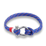 Navy Style Sport Camping Parachute Cord Survival Bracelet with Stainless Steel Shackle Buckle, Blue, Black, Red