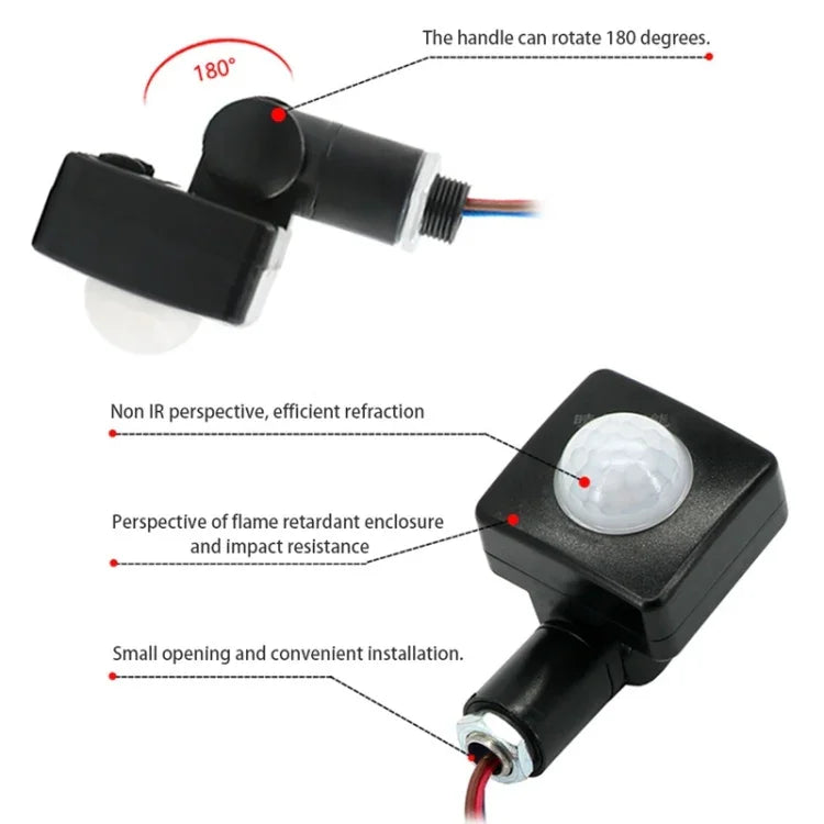Automatic Security PIR Infrared Motion Sensor Detector Wall Spotlights Switch, 10mm, 12mm
