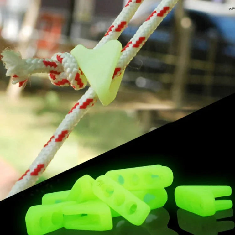 10 PCS Outdoor Luminous Rope Buckle Fluorescence Tent Triangle Buckle Alert Reminder Accidental Danger Tent Wind Rope Adjuster, Triangle Buckle