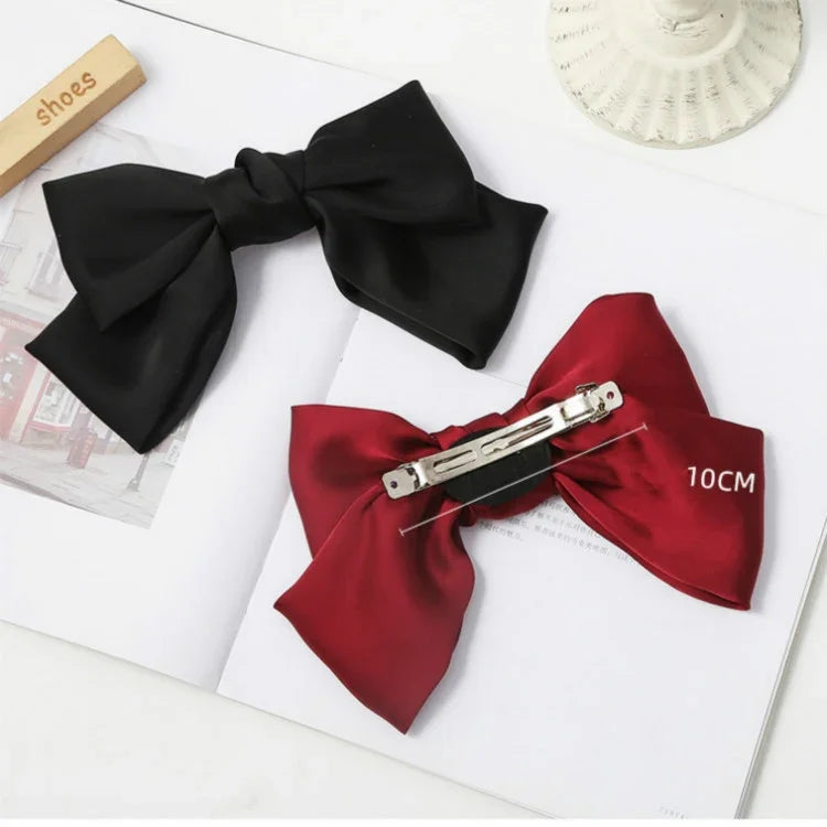 5 PCS Satin Bow Hairpin Back Head Hair Accessories, Wine Red, Black, Dark Green