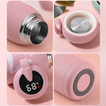 Cartoon Thermos Mug Intelligent Temperature Measurement Color Change Display Temperature Water Cup Couple Children Student Cup, Digital Display, Pink, Digital Display, Blue, Digital Display, Green, Digital Display, Brown