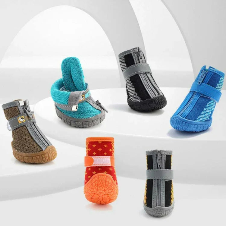 4 PCS / Set Breathable Non-slip Wear-resistant Dog Shoes Pet Supplies, 2.8x3.5cm, 3.3x4cm, 3.8x4.3cm, 4.3x4.8cm, 4.8x5.3cm