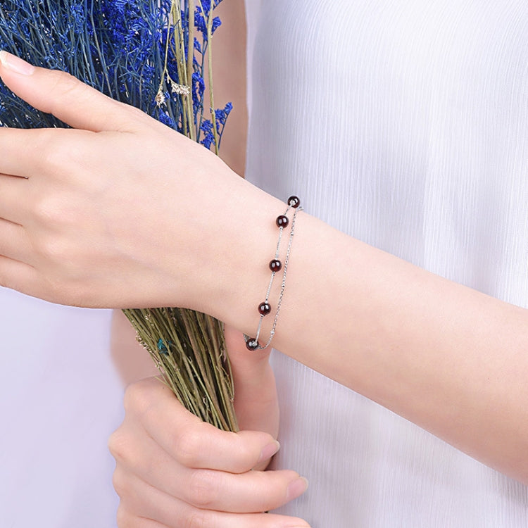925 Sterling Silver Bracelet Women Crystal Bracelet Natural Beads Double-Layers Jewelry, Strawberry Crystal