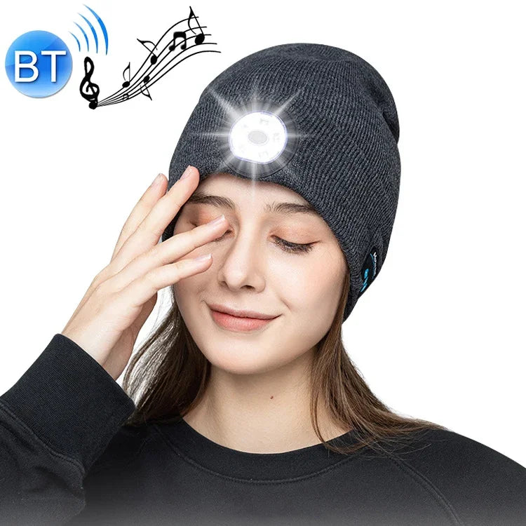 アウトドア夜間ランニング・夜釣り用LEDライト付きBluetooth 5.0ニット帽