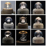 Girl Bedside Lamp Crystal Ball Wooden Base Music Box Charging Glow Rotating Night Light, Random Music, Ballet, Castle, Unicorn, Flying Pig, Dogs, Drawing Girl, Whale, Deer, Deer Head, Cat, Mermaid, Dandelion, Balloon Bear, Christmas Tree, Double Pig   ...