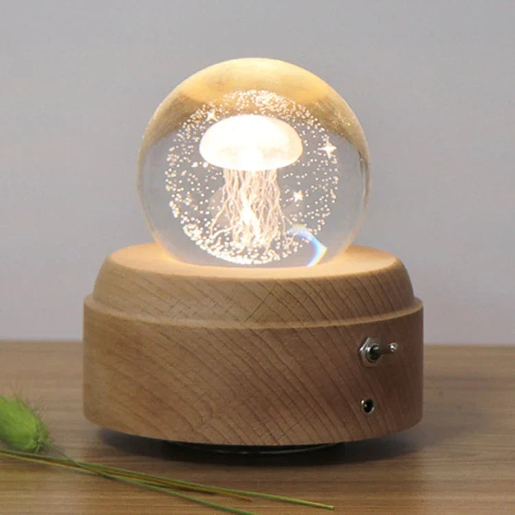 Girl Bedside Lamp Crystal Ball Wooden Base Music Box Charging Glow Rotating Night Light, Random Music, Ballet, Castle, Unicorn, Flying Pig, Dogs, Drawing Girl, Whale, Deer, Deer Head, Cat, Mermaid, Dandelion, Balloon Bear, Christmas Tree, Double Pig   ...