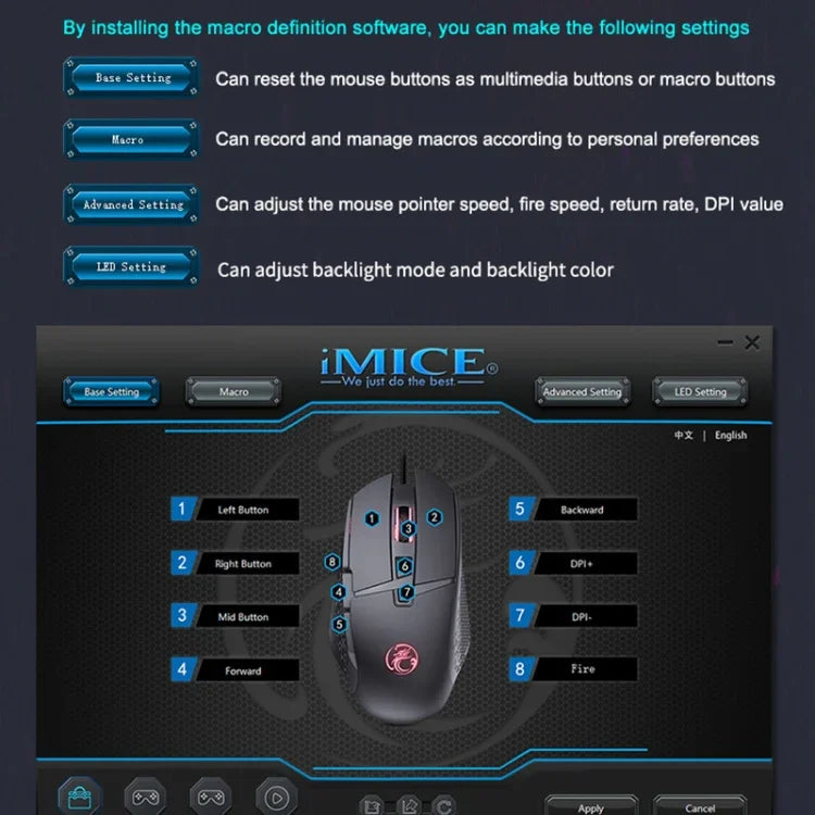 iMICE T91 8 Keys 7200DPI USB Wired Luminous Gaming Mouse, Cable Length: 1.8m
