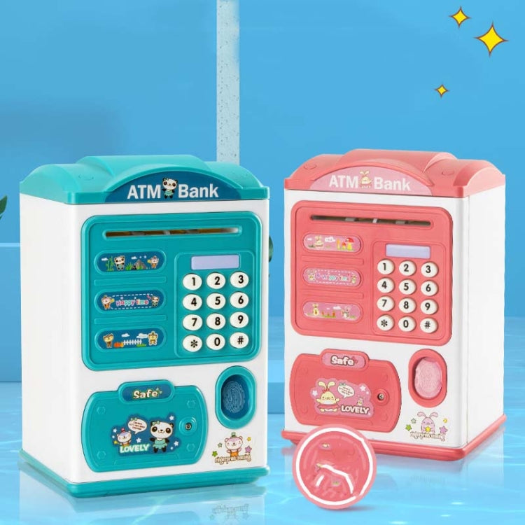 Simulation Password Fingerprint Sensor Unlocking Money Box Automatic Roll Money Safe ATM Piggy Bank, Pink, Blue