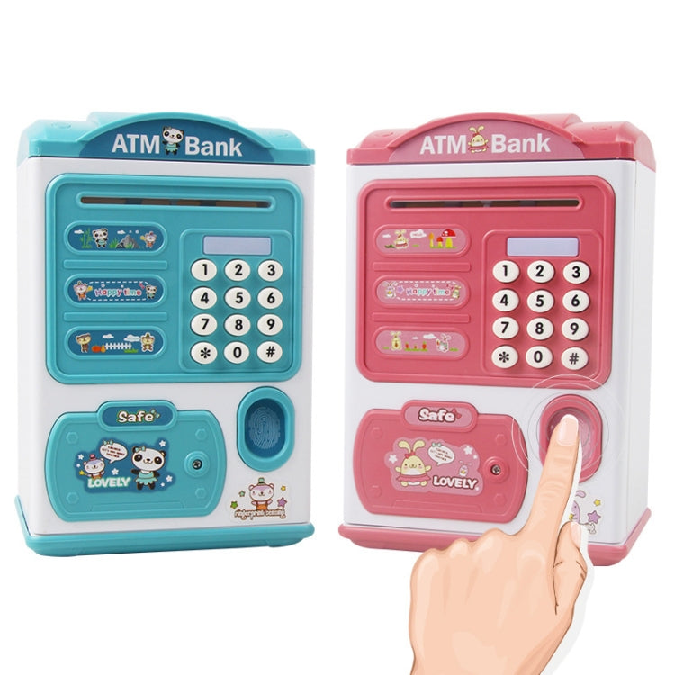 Simulation Password Fingerprint Sensor Unlocking Money Box Automatic Roll Money Safe ATM Piggy Bank, Pink, Blue