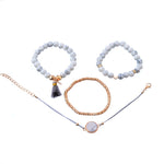 4 PCS/ Set  Bohemian Charm Bead Bracelet Women Heart Marble Stone Tassel Bangles