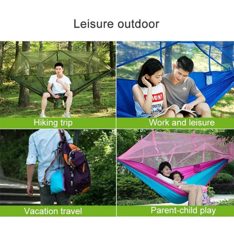1-2 Person Outdoor Mosquito Net Parachute Hammock Camping Hanging Sleeping Bed Swing Portable  Double  Chair, 260 x 140cm, 260x140cm Blue Grey, 260x140cm Pink, 260x140cm Pink Blue, 260x140cm Green, 260x140cm Yelliw Green, 260x140cm Dark Blue