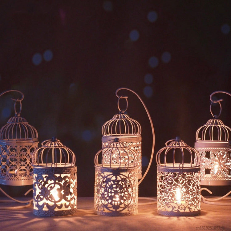 Antique Creative Bird Cage Candlestick Wrought Iron Ornaments Hollow Flower Pattern Home Decoration Crafts