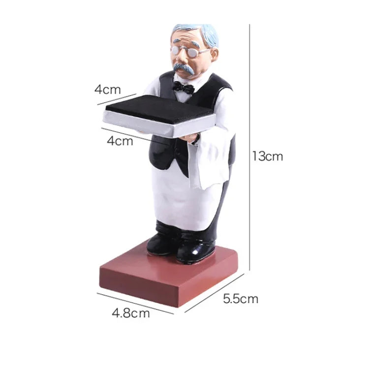 Decorative watch display stand featuring a large old butler holding a black tray, crafted from resin.