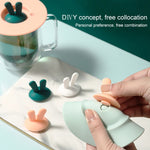 Food Grade Bunny Ears Shape Silicone Cup Lid Sealing Lid Cartoon Mug Dustproof Leak-Proof Lid, Yellow, Green, Pink