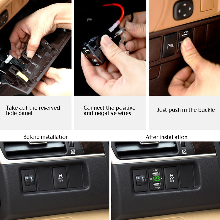 Car Charger Original Hole Non-Destructive Modification Of Dual Usb Car Charger With Line Suitable For Toyota, FTWU Red Light, FTWU Green Light, FTWU Blue Light, FTWUX Red Light, FTWUX Green Light, FTWUX Blue Light