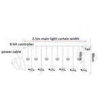LED Heart-Shaped Decorative Lights Curtain Lights Holiday Dress String Lights, EU Plug, Warm White Light, Colorful Light