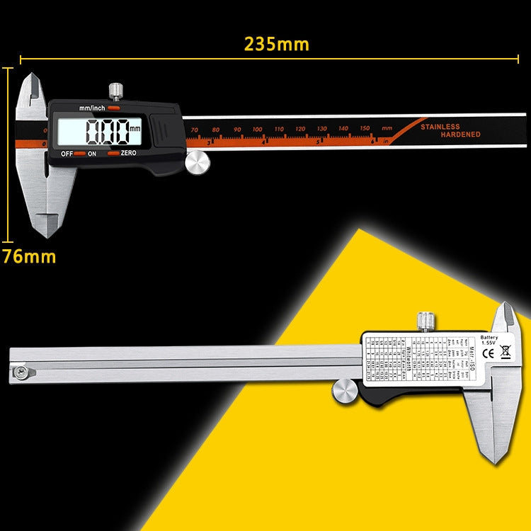 0-150mm Plastic Meter Stainless Steel Body Digital Display Electronic High-Precision Vernier Caliper, 2 Units of mm/inch, 3 Units of mm/in/f