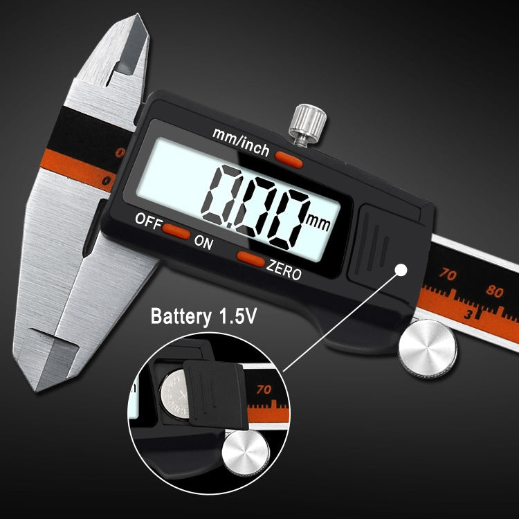 0-150mm Plastic Meter Stainless Steel Body Digital Display Electronic High-Precision Vernier Caliper, 2 Units of mm/inch, 3 Units of mm/in/f