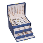 Three-Layer Leather Drawer Type Jewelry Storage Box Earrings Box With Lock, Three-Layer (Navy Blue), Three-Layer (Creamy White), Three-Layer (Dark Green)