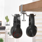 Universal Metal Headphone Double Bracket Headphone Hanger Desktop Lock Clip Headphone Display Shelf, Black, Silver