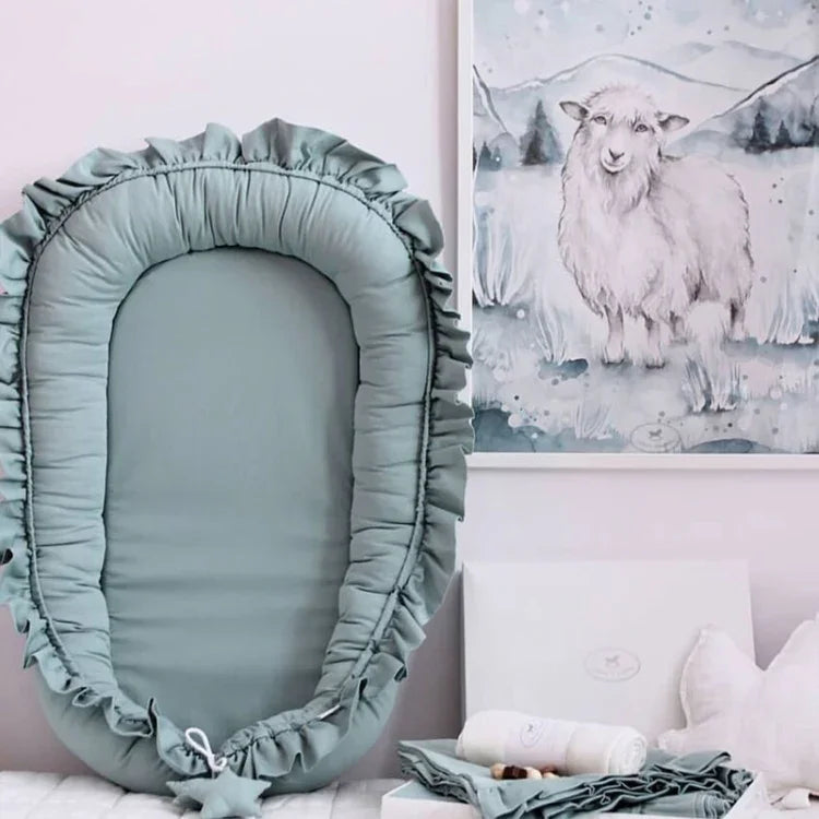 Lace Cotton Baby Uterus Bionic Bed Portable Newborn Bed Mat, Pink, Beige, Gray, Blue-green