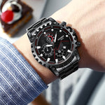 FNGEEN 5055 Men Waterproof Sports Fashion Stainless Steel Watch, Black Steel Black Surface, White Steel Black Surface, White Steel White Surface, Black Leather Black Steel Black Surface, Black Leather White Steel Black Surface                          ...