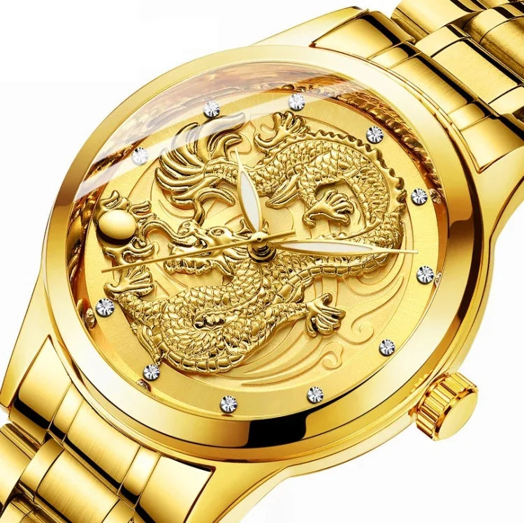 FNGEEN S666 Waterproof Luminous Non-Mechanical Watch Quartz Ultra-Thin Dragon Or Phoenix Pattern Couple Watch, Full Gold Gold Surface, Full Gold Black Surface, FullGold White Surface, Between Gold Gold Surface, Between Gold Black Surface