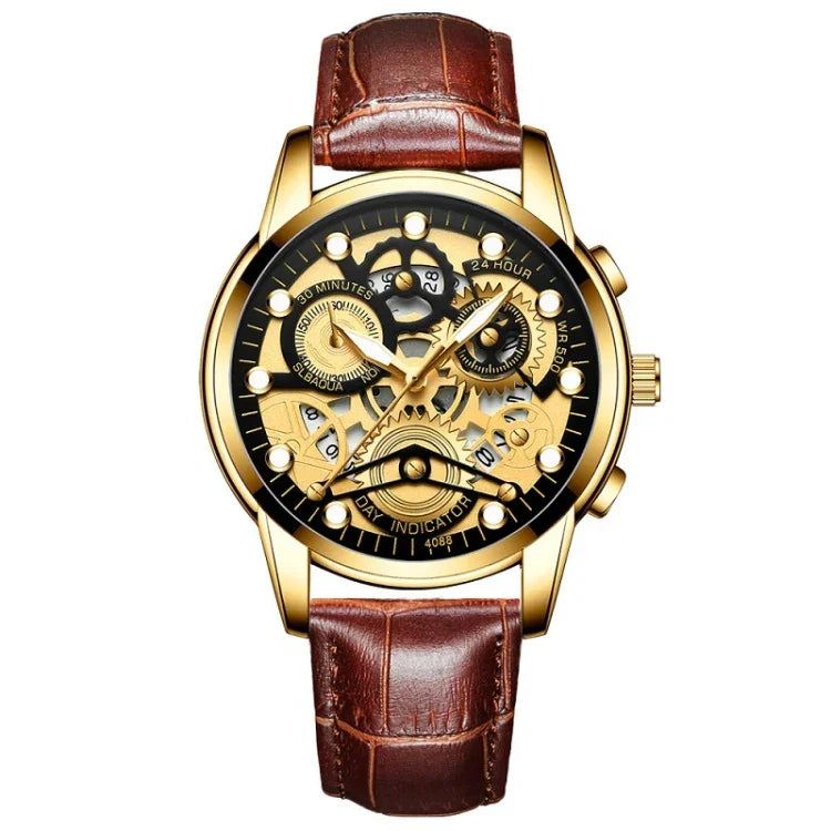 FNGEEN 4088 Men Hollow Quartz Watch Student Waterproof Luminous Watch, Full Gold Gold Surface, Full Gold Black Surface, Black Steel Black Surface White Nails, Black Steel Black Surface Gold Nails, Gold And Gold Surface, Gold Black Surface              ...