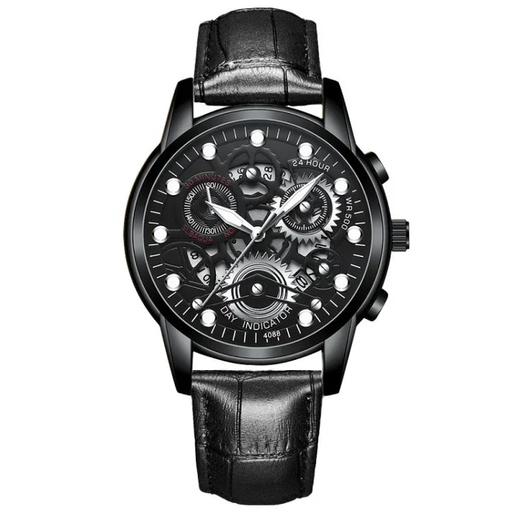 FNGEEN 4088 Men Hollow Quartz Watch Student Waterproof Luminous Watch, Full Gold Gold Surface, Full Gold Black Surface, Black Steel Black Surface White Nails, Black Steel Black Surface Gold Nails, Gold And Gold Surface, Gold Black Surface              ...