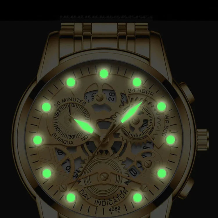 FNGEEN 4088 Men Hollow Quartz Watch Student Waterproof Luminous Watch, Full Gold Gold Surface, Full Gold Black Surface, Black Steel Black Surface White Nails, Black Steel Black Surface Gold Nails, Gold And Gold Surface, Gold Black Surface              ...