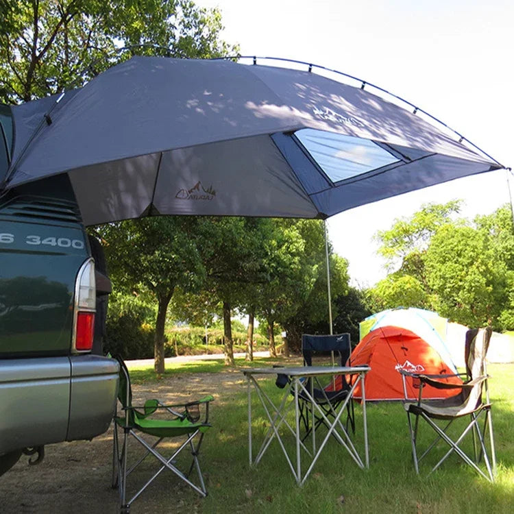 LADUTA Outdoor Self-Driving Tour Barbecue Camping Car Side Tent Car Tail Extension Tent Supplies, Grey Blue, Painted Silver